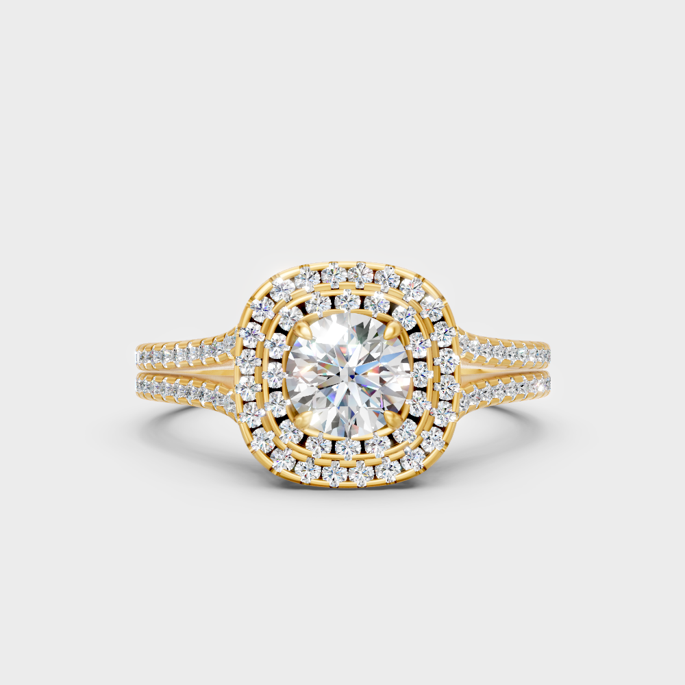 Igi Gli Certified Round Lab-Grown Diamond Double Halo Ring In 18K Yellow Gold